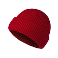 Red ribbed knit beanie hat for men and women featuring a classic cuffed winter style - Red