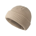 Winter knitted khaki beanie hat with thick ribbed texture and stylish cuffed design - Khaki