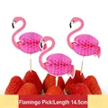 Pink 14.5cm 3D flamingo fruit picks made of paper and wood for party dessert decoration - High Quality Flamingo Picks