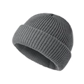 Winter cuffed ribbed knit beanie in dark grey, warm and stretchy skullcap for men and women - Gray