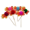 Decorative goldfish party picks with colorful paper honeycomb spheres and wooden sticks - Goldfish Picks