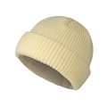 Unisex light yellow ribbed knit beanie with a folded cuff for winter warmth - Beige