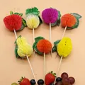 Variety of tropical 3D honeycomb paper fruit picks on wooden sticks for party decor - Mixed Fruit Picks