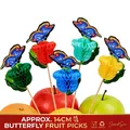Colorful 3D honeycomb paper flower picks with butterfly decor for party cakes, 14cm - Butterfly Picks