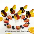 Bee-shaped honeycomb paper toppers, 13cm decorative food picks for party cupcakes - Little Bee Picks