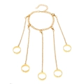 Gold chain finger bracelet with five rings and butterfly heart pearls in hip-hop style - Gold Five-Finger