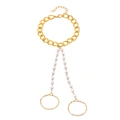Golden chain bracelet ring combo with white faux pearls in a sleek punk aesthetic - Gold Thick Chain