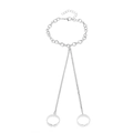 Silver chain ring bracelet set with two open rings in minimalist punk style - Silver Two-Finger