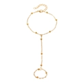 Gold chain hand harness with integrated ring and polished beads decoration for women - Gold Bead Chain