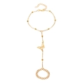 Gold chain finger ring bracelet with hollow butterfly charm and beaded detail - KC Gold Butterfly