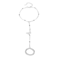 Silver butterfly slave bracelet with chain ring and delicate bead charms decoration - Silver Butterfly