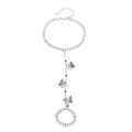 Silver butterfly chain ring bracelet with hollow charms and link detail on white background - Silver K 3 Butterflies