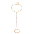 Golden chain finger ring bracelet with elegant white pearls for women and girls - KC Gold