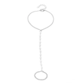 Silver chain ring bracelet with white pearls and adjustable lobster clasp closure - Silver Pearl