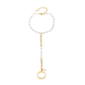 Gold chain finger bracelet with white pearls and adjustable butterfly ring design - Gold Pearl One-Finger