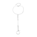 Silver chain ring bracelet with white pearls and adjustable band for women - Silver Pearl One-Finger