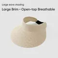 UPF 50+ large brim empty top straw sun hat in beige with black elastic strap - Large Brim Raffia Style / Beige