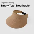 Khaki wide brim open top sun hat with woven texture and elastic strap for women - Large Brim Raffia Style / Khaki