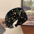 Fashionable black wide headband featuring colorful sequins for an elevated hair look - Black Multicolor Sequin Headband