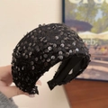 Fashionable black sequin wide-brim headband with reflective scale patterns for women - Black Sequin Headband