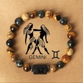 Beaded Gemini bracelet with natural tiger eye and jasper stones in a circular layout - Gemini