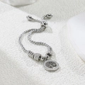 Detail of tree of life charm bracelet with white crystals and adjustable sliding clasp - Silver