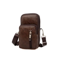 Deep brown textured faux leather small crossbody bag with three zipper compartments - Brown
