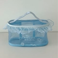 Light blue mesh makeup pouch with ruffled edges and star embroidery in soda blue - Ocean Blue Ruffle Mesh Bag (Large)