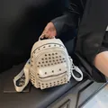 Chic white faux leather backpack with silver studs and adjustable straps for women - Off White