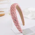 Pink beaded fashion headband with golden sequins and sparkling wave pattern for women - Pink