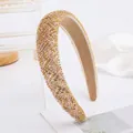 Luxurious wide headband with hand-beaded gold and champagne sequins in diagonal patterns - Yellow