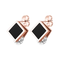 Orecchini a perno quadrati in smalto nero con zircone placcati oro rosa - Coppia d'oro rosa