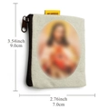 Beige canvas rosary pouch with religious portrait print and 9x7cm size dimensions - SCG Style