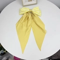 Bright yellow plaid bow hair clip with long satin ribbons in a Korean forest style - Yellow Plaid