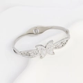 Polished titanium steel butterfly bangle with micro-set diamonds on white display - SZ-54 Pave Butterfly Bangle / Silver