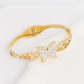 Gold titanium steel butterfly bangle with full diamond pavé accents and open design - SZ-54 Pave Butterfly Bangle / Gold