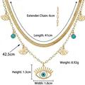 Doppellagige Halskette aus 18K vergoldetem Edelstahl mit Türkis-Böse-Augen-Anhänger - Doppellagige Halskette mit bösem Blick (Gold)