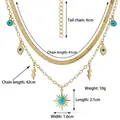 18K vergoldete Edelstahl-Lagenkette mit Türkis-Anhänger und bösem Blick Motiv - Doppellagige Sternschliff-Halskette (Gold)