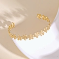 Detailed view of delicate gold flower link open cuff bracelet with brushed petal texture - Exquisite Five-Petal Small Flower (djk605-KC)