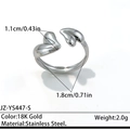 Minimalist double heart open ring in 18K gold plated stainless steel finish - Silver