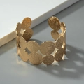 Exaggerated golden C-shaped wide cuff bracelet with hammered texture and open cutout design - Multi-Circle Joined Hammered Style (bk026-KC)