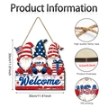Cartello di benvenuto gnomo patriottico da 30cm in legno con bandiera USA e corda - Targa di Benvenuto Tre Gnomi (Y26Y90229_Q)