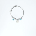 Pulsera de cadena de serpiente plateada con cuentas azules y colgante de ojo de cristal - Color Acero