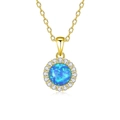 Elegante collana in argento S925 dorato con opale blu tondo e halo di zirconi - Argento 925 / Colore Oro Opale Blu
