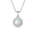 Elegante collana in argento 925 con pendente rotondo in opale bianco e halo di zirconi - Argento 925 / Colore Oro Bianco Opale Bianco