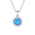 Collana in argento S925 con opale blu tondo e contorno di zirconi luminosi - Argento 925 / Colore Oro Bianco Opale Blu