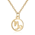 Detailed close-up of a golden Capricorn zodiac necklace with a polished circular pendant - Capricorn Gold