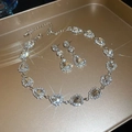 Silver waterdrop necklace and earrings set with white zircon crystals in gold tray - 27# Two-piece Set-Silver-Water Drop Shape