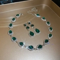 Emerald green zircon necklace and earring set with silver setting in luxury style - 29# Two-piece Set-Green-Water Drop Shape