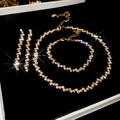 Golden flower butterfly jewelry set with zircon necklace and earrings on black tray - 30# Three-piece Set-Gold-Irregular Geometric